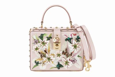 Borsa Dauphine in pelle rosa con applicazioni floreali