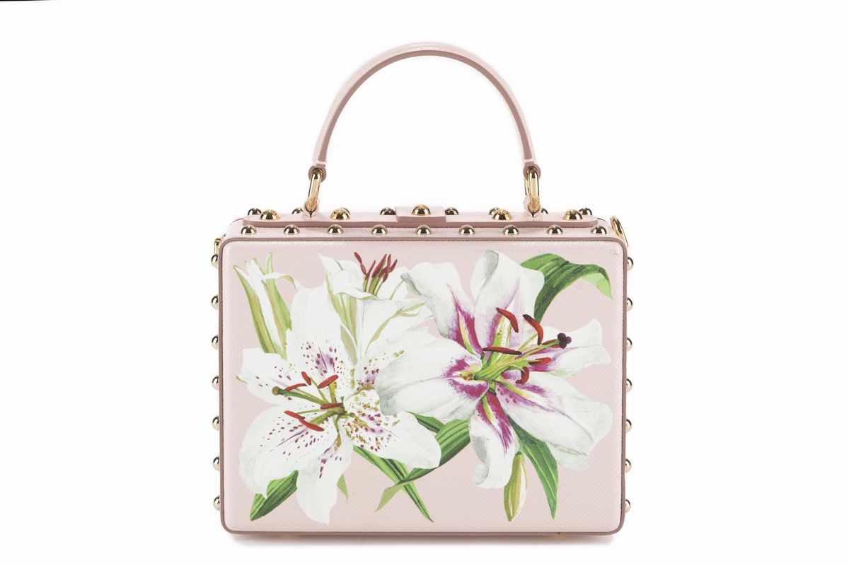 Dolce & Gabbana - Borsa Dauphine in pelle rosa con applicazioni floreali
