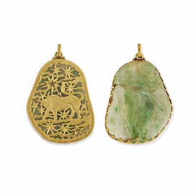 Pendente in oro giallo 18K con giadeite