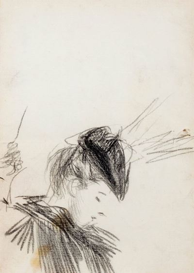 Giovane donna di profilo, carboncino su cartoncino