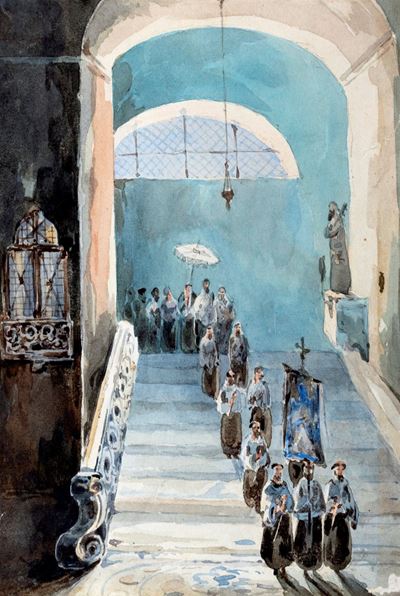 Autore non identificato, Processione - acquarello su cartoncino
