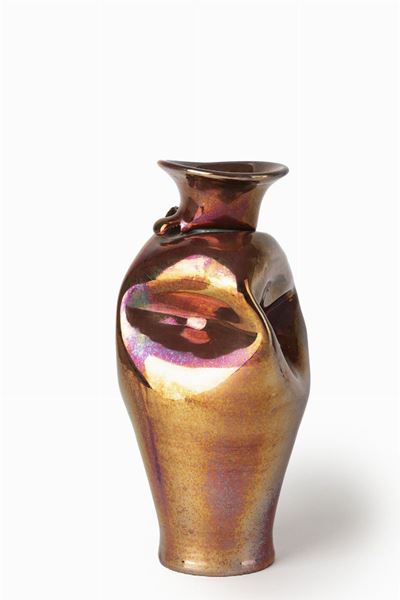 Vaso in terracotta smaltata iridescente