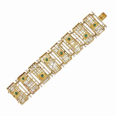 Bracciale in oro bicolore 18K con smeraldi taglio rotondo