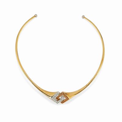 Girocollo in oro bicolore 18K con diamanti incolore e fancy cognac