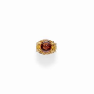 A 18K yellow gold, amber and diamond ring, Cannilla for Masenza-Roma