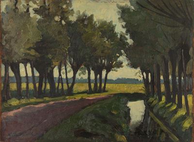 Paesaggio, olio su tavola