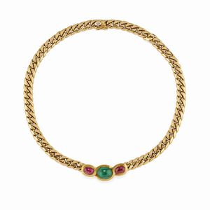 A 18K yellow gold, ruby and emerald necklace, Bulgari