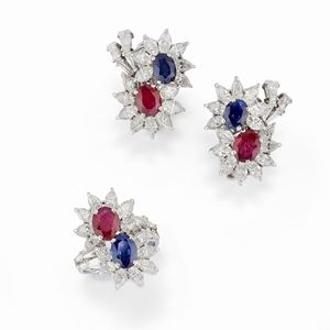  - Demi-parure con rubini, zaffiri e diamanti