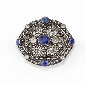 Spilla con zaffiri e diamanti