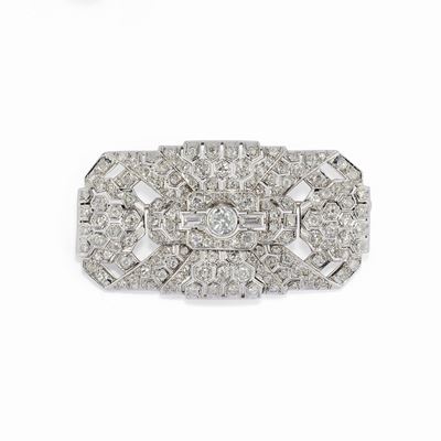 Spilla con diamanti, platino e oro bianco 18K
