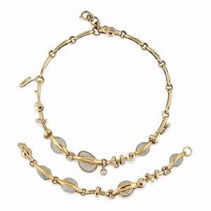 Misani  - A 18K two color gold, aquamarine and diamond modular demi parure, necklace and bracelet, Misani