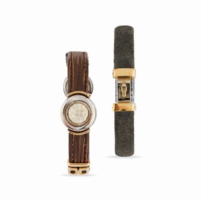 Due bracciali in oro, argento e cuoio 18K