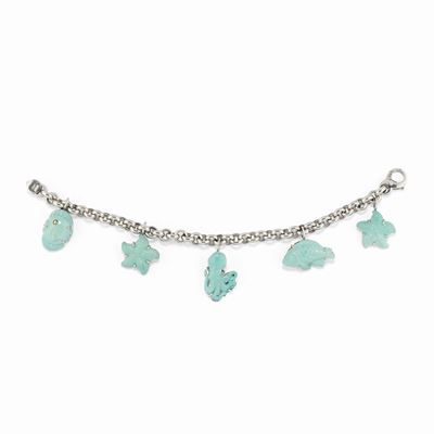 Bracciale charms in oro bianco 18K con soggetti marini in pasta di turchese