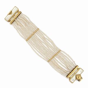 A 18K yellow gold, pearl and mother-of-pearl bracelet, Mancadori