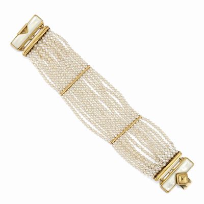 Bracciale in oro giallo 18K con perle coltivate e chiusura in madreperla