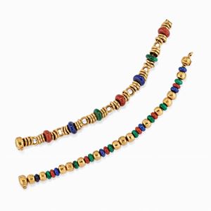 A 18K yellow gold, lapislazuli, malachite and carnelian bracelets, signed Mancadori