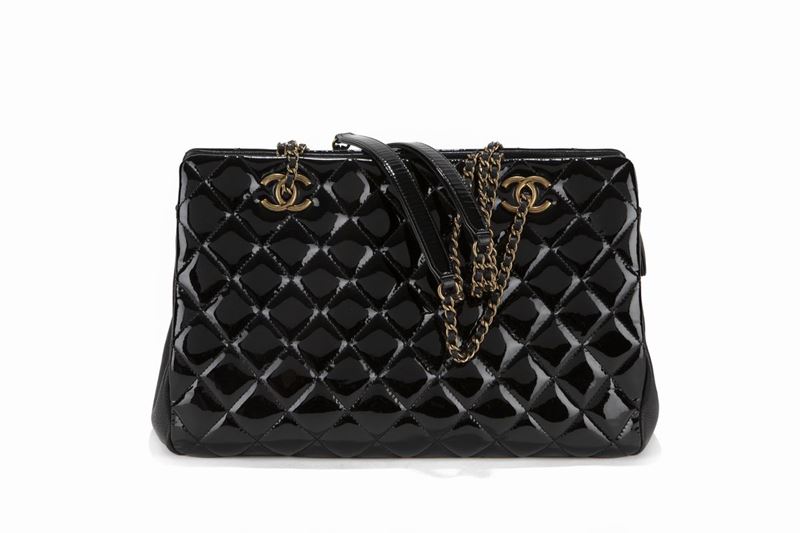 CHANEL CC Logo Grand Shopping Tote Black Shoulder Bag Vintage