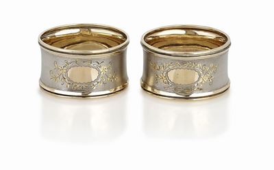 Porta tovaglioli in argento satinato e dorato, fine XIX secolo