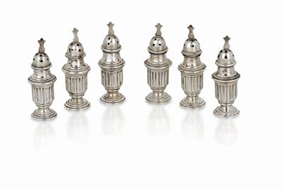 Set di sei saliere segna posto in argento, Italia, circa 1930-1944