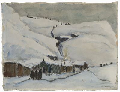 Baracche di Asiago, 1917, tempera su carta