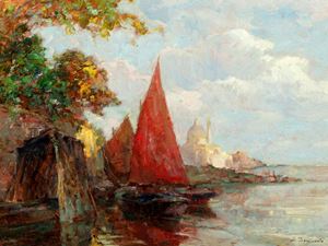 Bonivento Eugenio - Venezia, barche all'ormeggio presso l'isola di San Giorgio