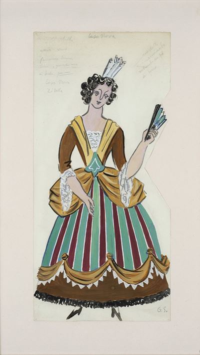 Zitella, personaggio nel 'Casa Nova' di Giovanni Goldoni, tempera su cartoncino