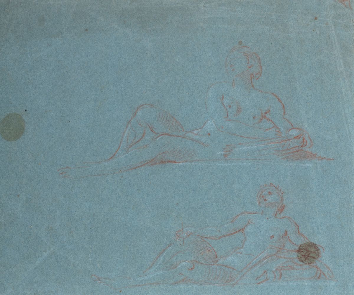 Lotto di Due Disegni Raffiguranti Studi di Figure Femminili