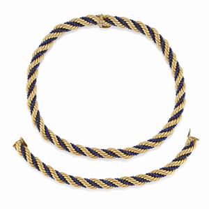 A 18K yellow gold and lapislazuli demi parure, necklace and bracelet