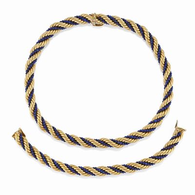 Demi-parure in oro giallo 18K con lapislazzuli - Collana e bracciale