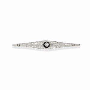  - Spilla in oro bianco 18K con onice e diamanti