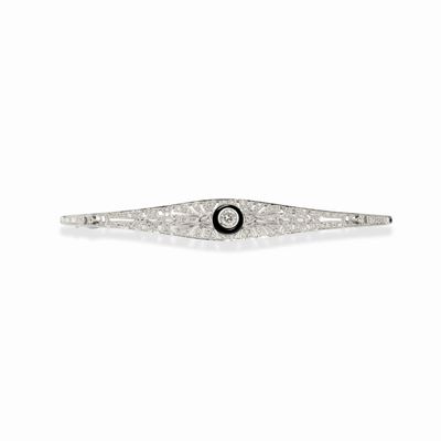 Spilla in oro bianco 18K con onice e diamanti