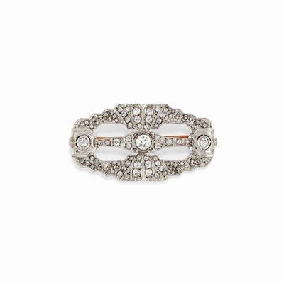 Spilla in oro bicolore 18K con diamanti, forma ottagonale