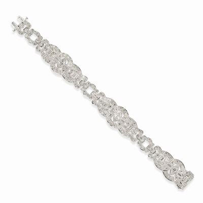 Bracciale in platino con diamanti taglio brillante, marquise e baguette, ct 6,00 circa