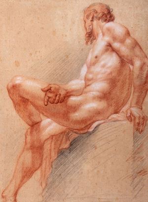Studio di nudo virile seduto di gusto michelangiolesco