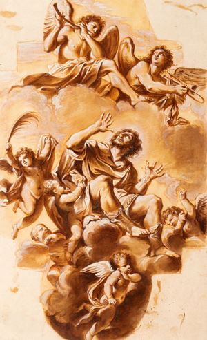 Assumption into heaven of a Saint with musician Angels
