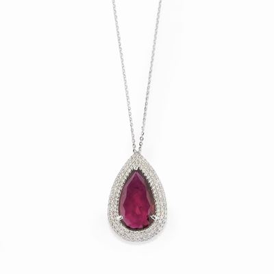 Pendente in oro bianco 18K con rubellite di ct 10,40 e diamanti di ct 2,80