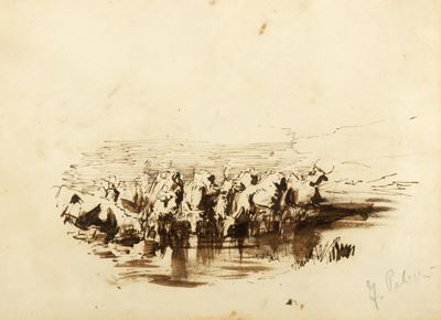 Bufale al Guado (recto); e Studi per Caprette e Cane (verso)