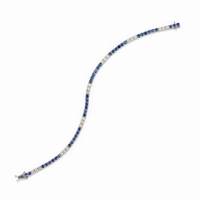 Bracciale tennis in oro bianco 18K con zaffiri e diamanti