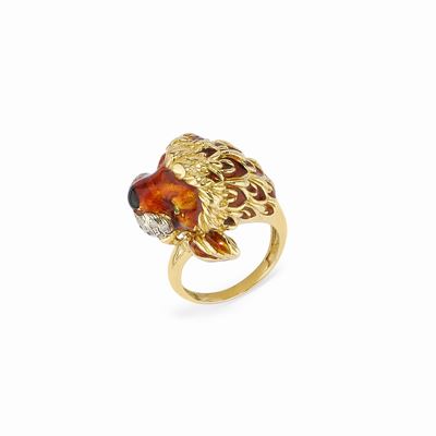Frascarolo, Anello in oro giallo 18K con smalti policromi e diamanti taglio huit-huit