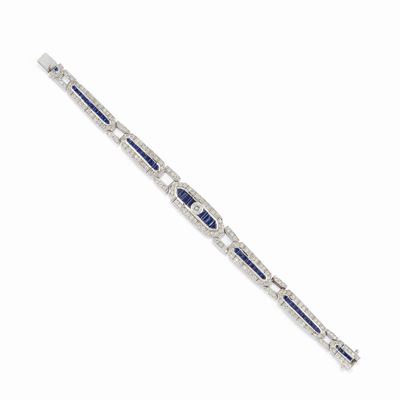 Bracciale in oro bianco 18K con diamanti e zaffiri