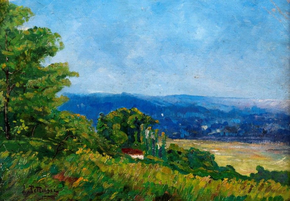 Luigi Petrassi - Campagna romana, olio su legno