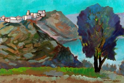 Veduta di Albano, olio su cartone
