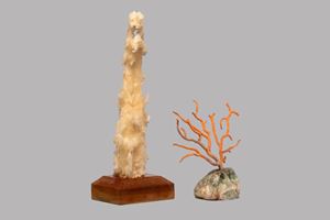 Lot of two minerals and a coral: paesina, stalactite and coral branch