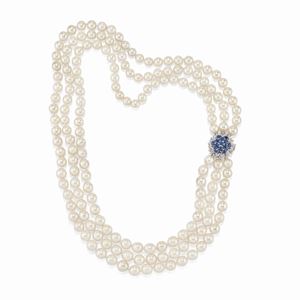  - Collana con perle e zaffiri