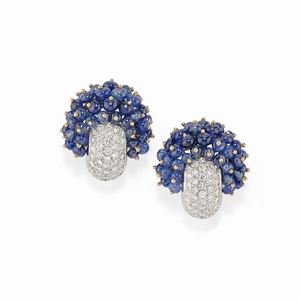 A 18K two-color gold, sapphire and diamonds earrings, Sabbadini