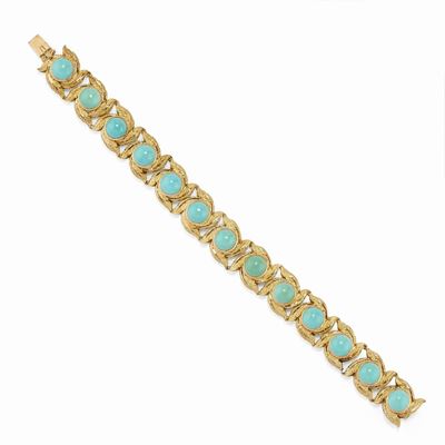 Bracciale in oro giallo 18K con turchesi cabochon, circa 1960