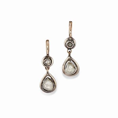 Orecchini con diamanti, oro e argento, XIX secolo