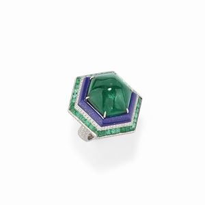  - Importante anello con smeraldi, lapislazzuli e diamanti