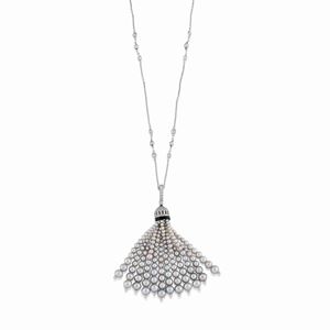  - Collana con perle, diamanti e onice