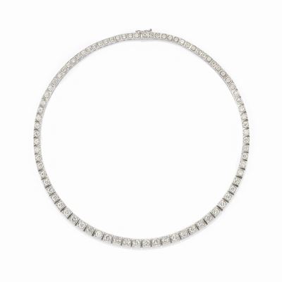 Collana tennis in oro bianco 18K con diamanti taglio brillante, ct 11,65